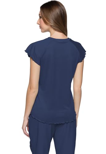 Med Couture Layers Womens Scrubs Top Rib Knit Neck Chest Pocket - color: Navy, size: X-Small