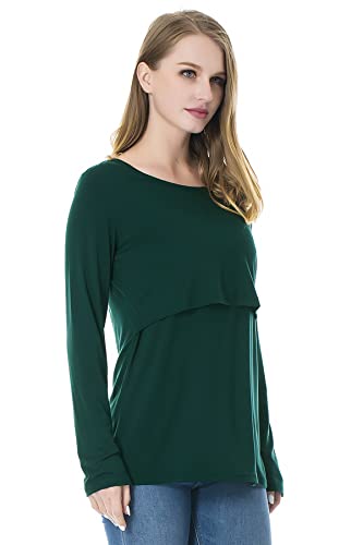 Smallshow Women's Nursing Tops Long Sleeve Breastfeeding Shirts 3 Packs - color: Black-deep Green-light Grey(3 Packs), size: X-Large