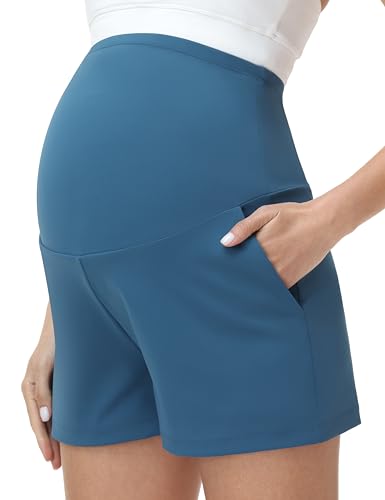 Maternity Athletic Shorts with Pockets - color: Blue, size: Medium