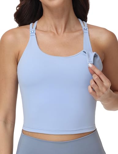 Nursing Tank Tops for Breastfeeding Crop Top - color: Light Blue, size: XX-Large