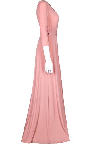 Women's 3/4 Sleeve Deep V-Neck Maxi Faux Wrap Solid Plus Size Dress - color: Mauve-v-neck, size: Large