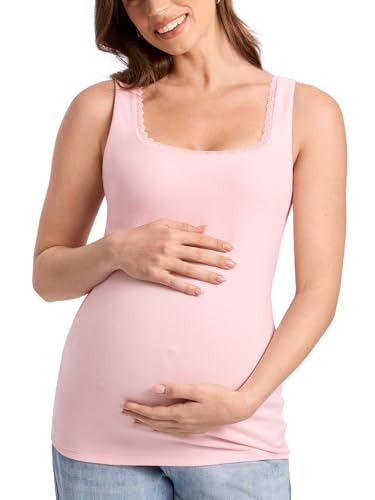 MOMANDA Cotton Ribbed Maternity Tank Tops - color: Strawberry Pink, size: X-Large