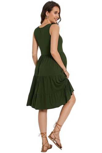 Smallshow Women's Sleeveless Ruffle Tank Maternity Dress - color: Army Green, size: Medium