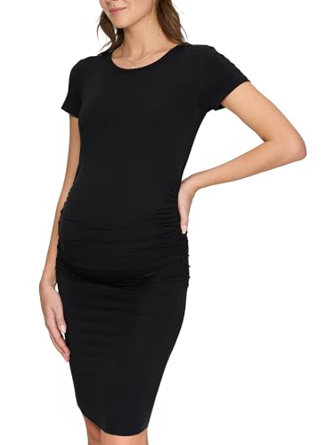Women's Maternity Dress Short Sleeve Ruched Pregnancy Summer Dresses - color: Black, size: Medium