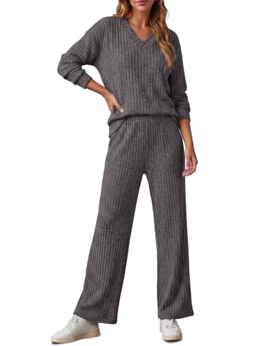 RUMIA Lounge Sets for Women Cozy Travel Matching Sweater Fall Outfits - color: Dark Grey, size: X-Large
