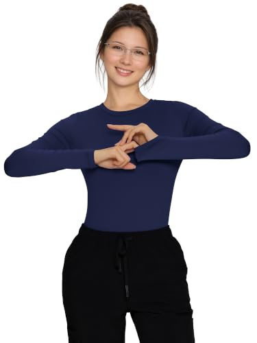 Underscrub Long Sleeve Women High Crew Neck Comfort Tee, Scrub Undershirt - color: Navy Blue, size: Large