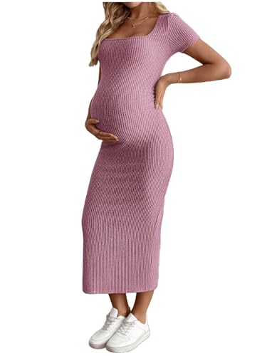MakeMeChic Women's Maternity Baby Shower Dress Square Neck Bodycon Dresses - color: Hot Pink, size: Medium