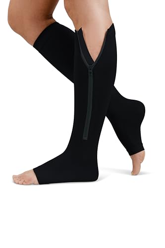 Open Toe Zipper 20-30mmHg Graduated Compression Socks for Men Women Stocking - color: Black, size: 5X-Large