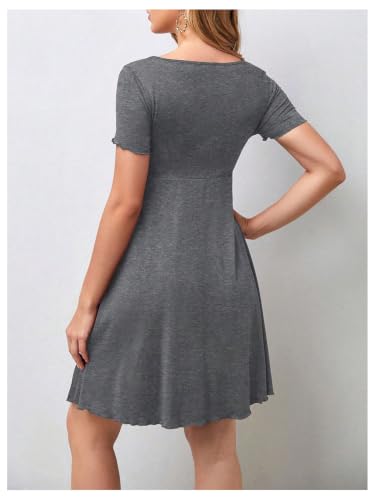 OYOANGLE Women's Maternity Tie Front V Neck Short Dresses - color: Dark Grey, size: Medium