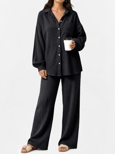 LILLUSORY Womens 2 Piece Matching Lounge Sets Oversized Fall Outfits - color: Black, size: Large