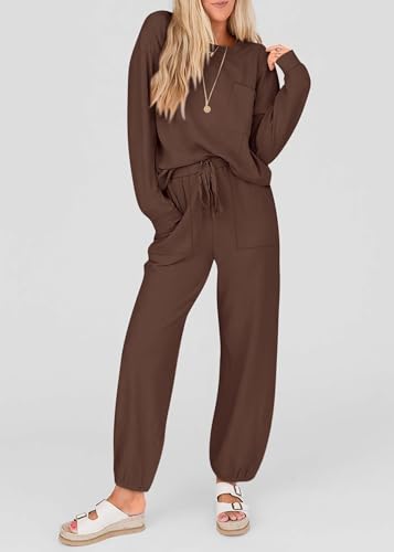KIRUNDO Lounge Sets for Women 2026 Fall Comfy Postpartum Going Home Outfits - color: Coffee, size: Small