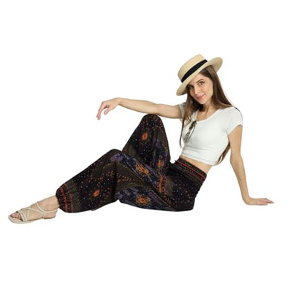 Tranquil Threads High-Waisted Boho Harem Yoga Pants for Women - color: Black Feather, size: Large