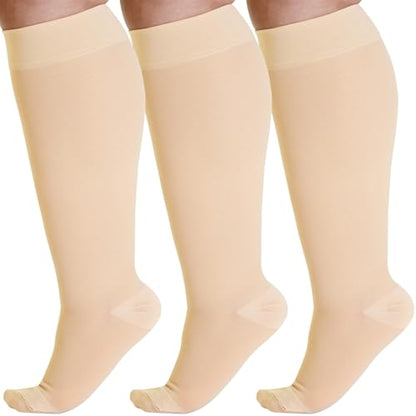 ABSOLUTE SUPPORT 3 Pairs Unisex Compression Socks, 20-30mmHg, Beige|4XL - color: Beige, size: 4X-Large