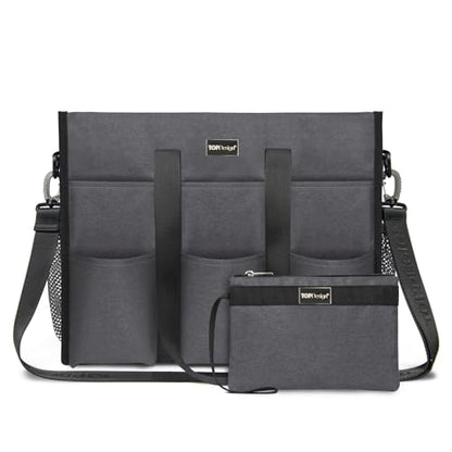 TOPDesign Utility Water Resistant Tote Bag with 22 Pockets, Zipper Closure - color: Grey, size: Medium