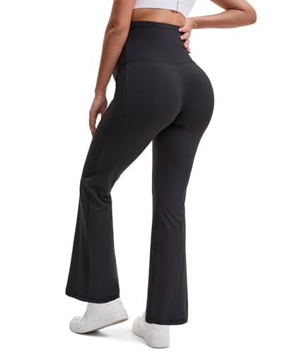 Women Maternity Flare Leggings with Pockets Over The Belly, Buttery Soft Pregnancy Yoga Work Pants - size: Medium