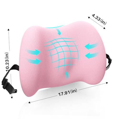 Lumbar Support Pillow for Office Chair, Memory Foam Car Back Cushion - color: Pink