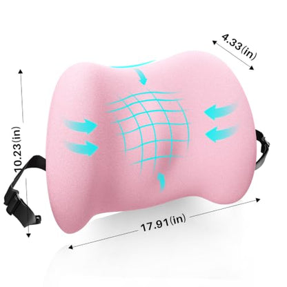 Lumbar Support Pillow for Office Chair, Memory Foam Car Back Cushion - color: Pink