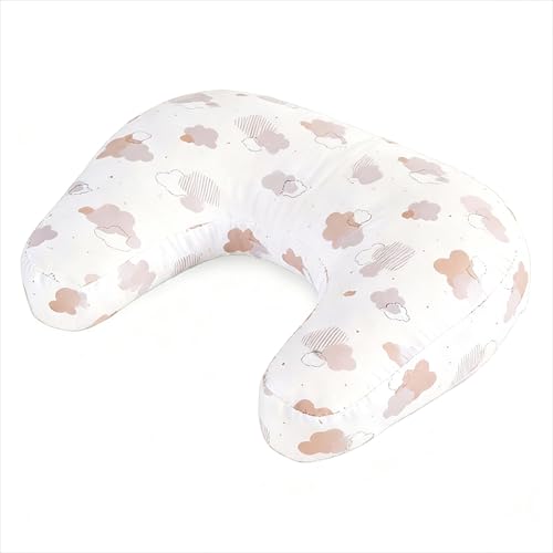 U-Shape Breastfeeding Nursing Pillow Set, 1 Insert and 2 Removable Covers - color: White & Pink Clouds