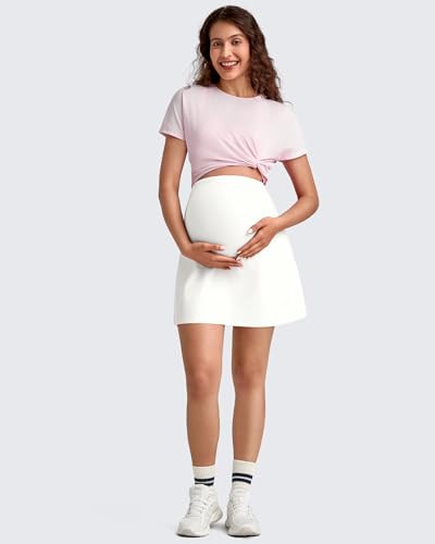 G4Free BareFeel Maternity Skirt with 2 Pockets Pregnancy Shorts Tennis Golf - color: White, size: X-Large