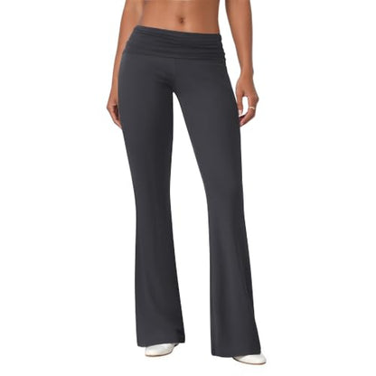 COPYLEAF Flare Leggings for Women Fold Over Stretch Bell Bottom Yoga Pants - color: Dark Grey, size: X-Small