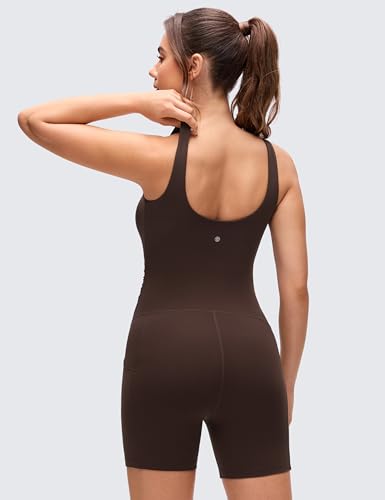 CRZ YOGA Maternity U Neck Romper Pockets - color: Hot Fudge Brown, size: Small