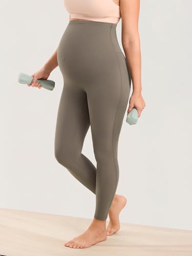 MOMANDA Seamless Maternity Leggings 25" - color: Nomad Grey, size: Large