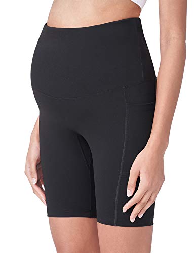 POSHDIVAH Maternity Biker Shorts Over the Belly with Pockets 5"/8" - color: Black, size: Large