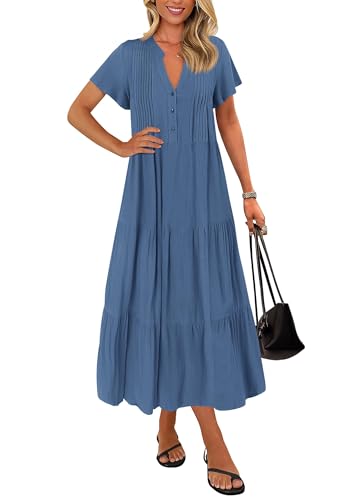 KIRUNDO Summer Maxi Dresses for Women with Pockets 2026 - color: Blue, size: Large