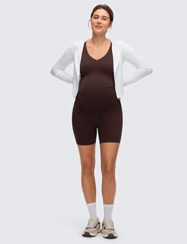 CRZ YOGA Maternity V Neck Romper - color: Hot Fudge Brown, size: Small