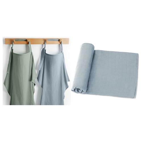 Muslin Nursing Cover Pack of 2 and Swaddle Blankets Bundled by Comfy Cubs
