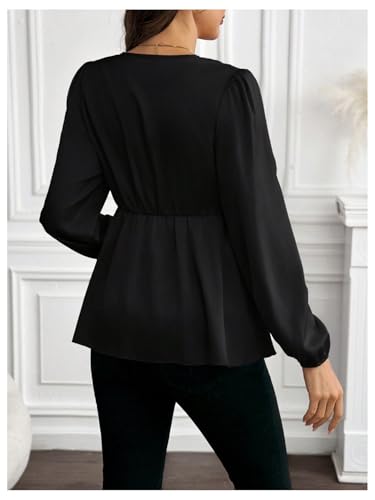 MakeMeChic Women's Maternity Shirts Blouse Satin Work Clothes Babydoll Tops - color: Black, size: Small