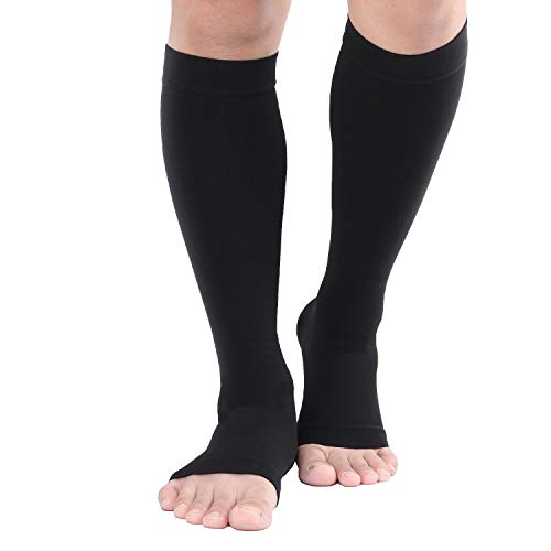 TOFLY 20-30mmHg Open Toe Compression Socks for Women & Men - color: 20-30mmhg Open-toe Black, size: Large