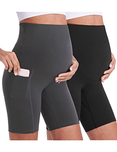 Enerful Maternity Biker Shorts with Pockets 8"/5" - color: Black+grey 8", size: XX-Large