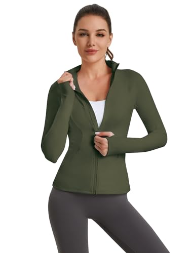 VUTRU Women's Workout Yoga Jacket Full Zip Running Athletic Track Jacket - color: Back Mesh Vent Army Green, size: X-Small