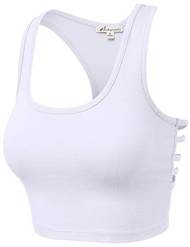 Women's Sleeveless Racerback Crop Tank Top Camisole Backless Scoop Neck Shirts - color: 964-white, size: X-Large