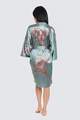 KIM+ONO Satin Short Kimono Robe for Women - color: Ayame - Jade