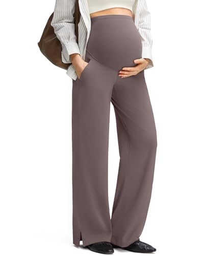 G4Free ShiftReady Maternity Dress Pants Wide Leg Pregnancy Work Tousers - color: Taupe, size: Medium