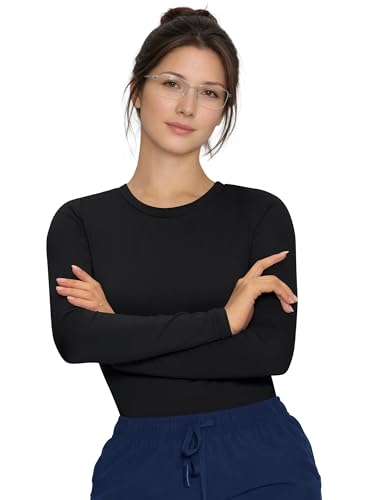 3 Pack Underscrub Long Sleeve Women High Crew Neck, Scrub Undershirt - color: Black, size: Medium