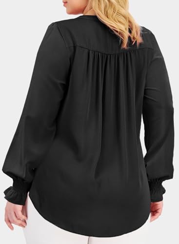 Eytino Women's Plus Size Long Sleeve Tops V Neck Chiffon Blouse - color: Black, size: 1X