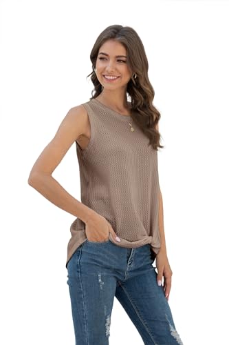 IWOLLENCE Womens Casual Tank Tops with Twist Knot - color: C Khaki, size: 3X-Large