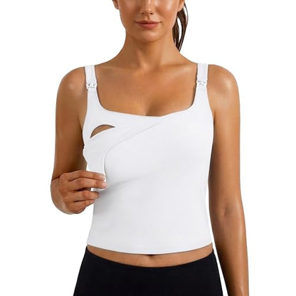 Ecavus Women's Nursing Bras for Breastfeeding Tank Tops with Built in Bra - color: White, size: Medium