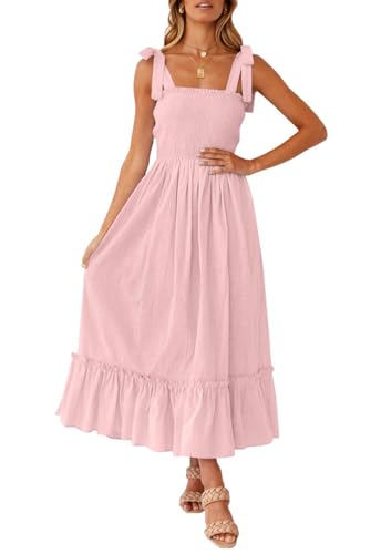 ZESICA Womens Summer Boho Spaghetti Strap Maxi Dress - color: Pink, size: X-Large