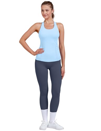 Women's Seamless Side-Ruched Racerback Tank Top - color: Light Blue, size: Medium