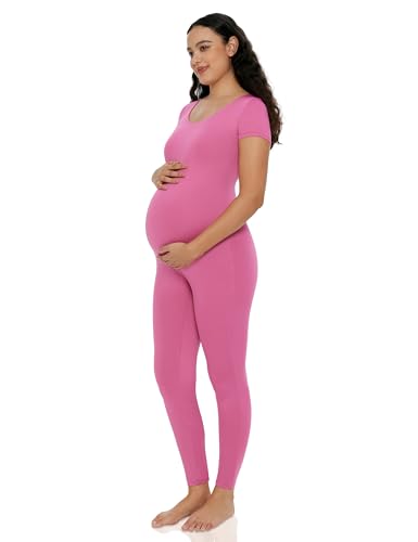 POSHDIVAH Maternity Jumpsuit Romper Leggings Short Sleeve - color: Pink, size: Large