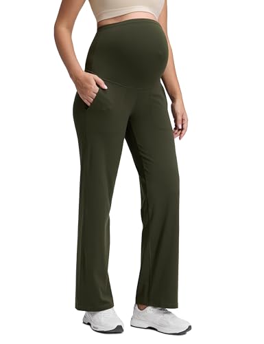 CRZ YOGA Maternity Wide Leg Pants 31.5" - color: Olive Green, size: Small