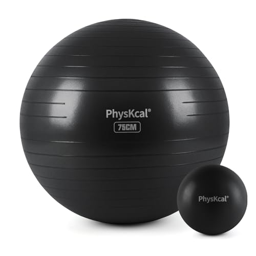 PhysKcal Yoga Ball for Exercise, Pilates Set, 4 Sizes Fitness Ball for Workout, Birthing, Pregnancy, Physical Therapy- Pump Included - color: Carbon Black, size: L (26-29''/68-75cm)