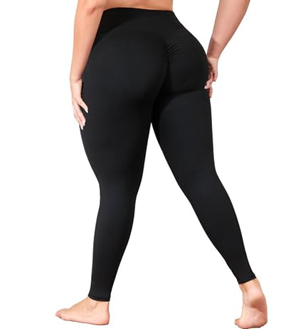 L-5XL Plus Size Butt Lifting Yoga Pants for Women with Pockets 25" - color: Black, size: X-Large Plus