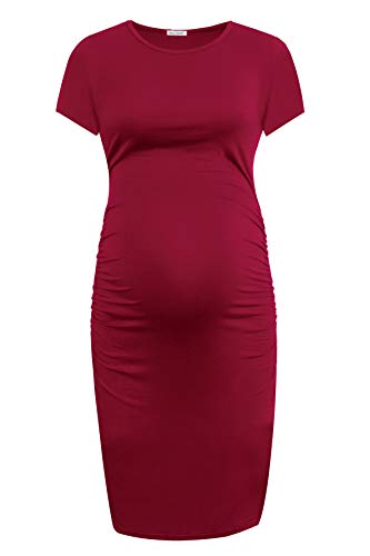 Smallshow Women's Short Sleeve Maternity Dress Ruched Pregnancy Clothes - color: Wine, size: Medium