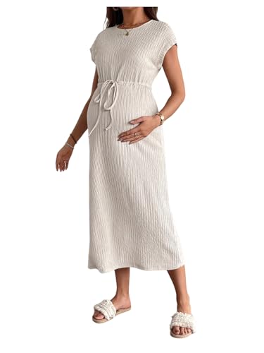 OYOANGLE Women's Maternity Summer Casual Short Sleeve Long Midi Dress - color: Apricot, size: Medium