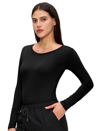 Underscrub Long Sleeve Women Crew Neck Comfort Tee, Scrub Undershirt - color: Black, size: 5X-Large